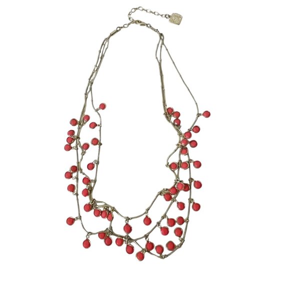 Anne Klein Bezel Multi Strand Layered Shaky Coral Gold-Tone Color Necklace - Picture 7 of 7